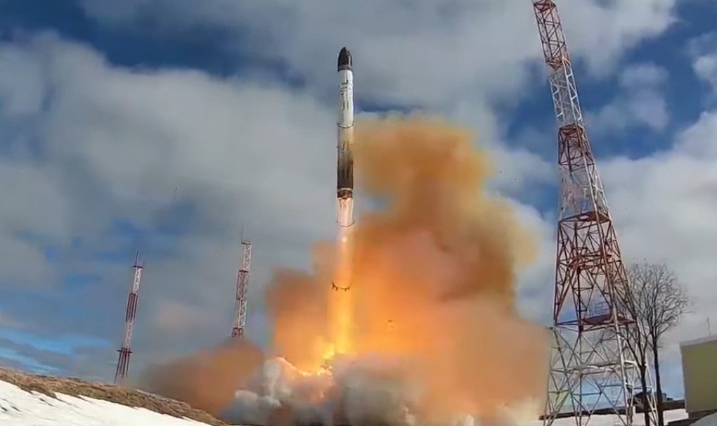 Launch of the Sarmat ICBM from Plesetsk Cosmodrome in April 2022. (Youtube channel: Sevastopol Life)