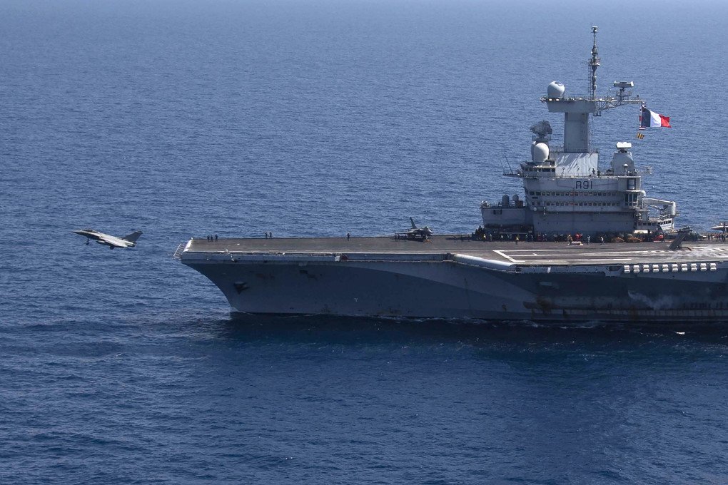 A French Air Force Rafale jet fighter takes off from the bridge of the French aircraft carrier Charles de Gaulle during the Navy exercise “Gallic strike” off the coast of Toulon, south-eastern France on June 3, 2021. (Source: Getty Images) A French Air Force Rafale jet fighter takes off from the bridge of the French aircraft carrier Charles de Gaulle during the Navy exercise “Gallic strike” off the coast of Toulon, south-eastern France on June 3, 2021. (Source: Getty Images)
