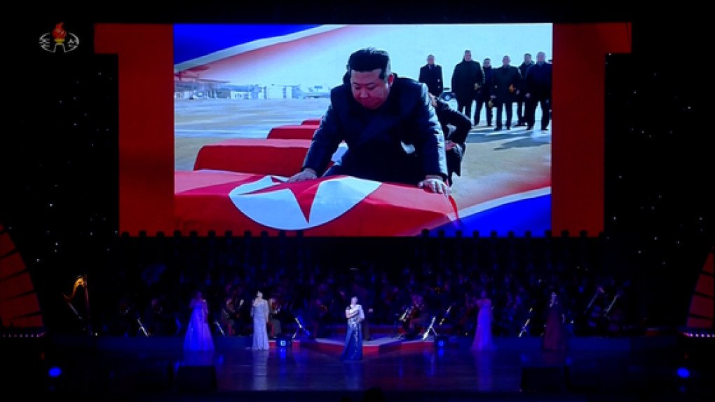 North Korean leader Kim Jong-un watching footage of North Korean soldiers deployed to Russia’s Kursk region during a ceremony on June 29 at the East Pyongyang Grand Theatre in Pyongyang. (Source: Korea JoongAng Daily) North Korean leader Kim Jong-un watching footage of North Korean soldiers deployed to Russia’s Kursk region during a ceremony on June 29 at the East Pyongyang Grand Theatre in Pyongyang. (Source: Korea JoongAng Daily)