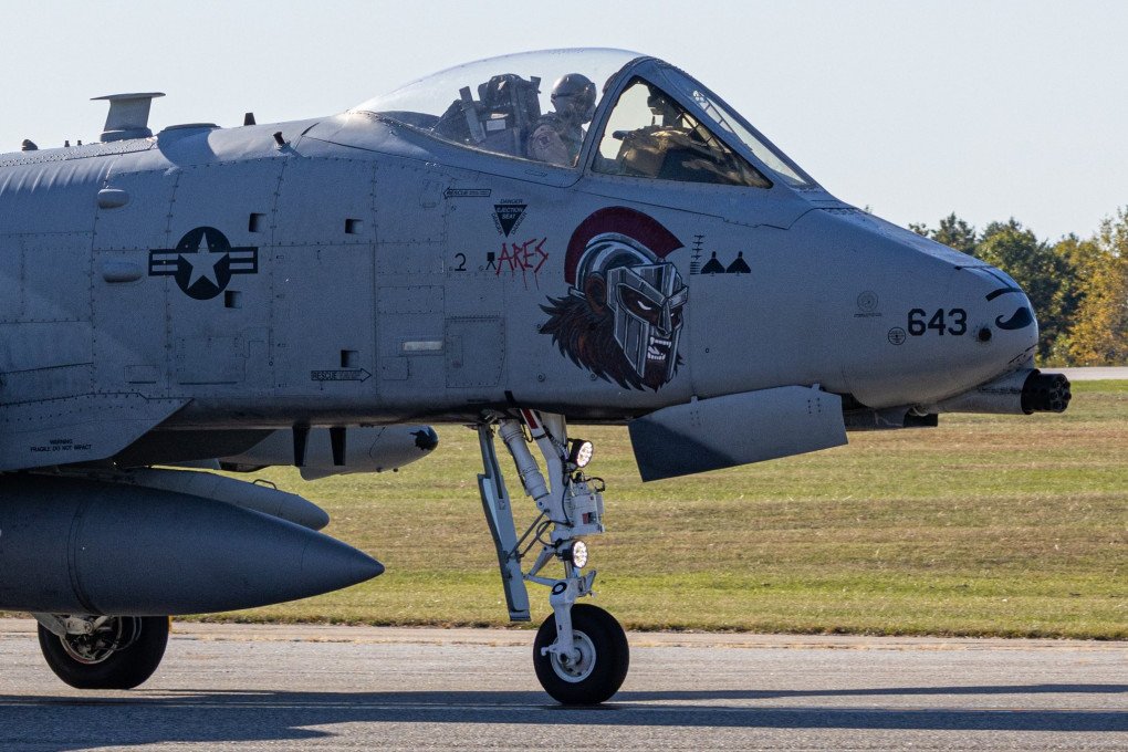 US A-10C Thunderbolt II attack aircraft with 2 Shahed drone markings after landing on an airbase in New England, October 11, 2025. (Source: mhtplanes/X)