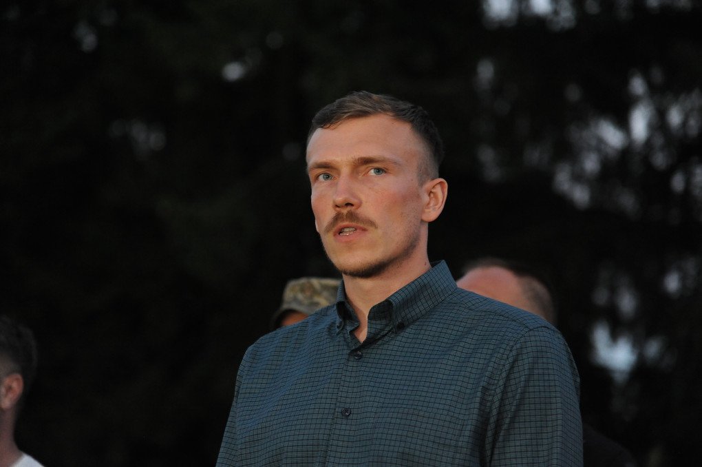 Commander of the defenders of Mariupol Denys Prokopenko during briefing with press. (Photo by Mykola Tys via Getty Images)