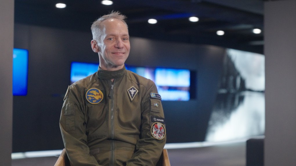 Jussi Halmetoja welcomes UNITED24 Media to Saab’s showroom, Stockholm, Sweden. January 28, 2026. (Photo: Mykola Hrinenko/UNITED24 Media) Swedish fighter pilot; Swedish Air Force