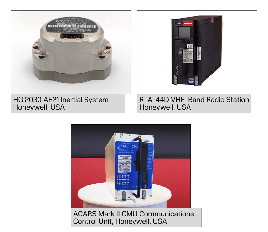 Some Honeywell components found in Russian aircraft. Illustration: UNITED24 Media Honeywell components found in Russian aircraft