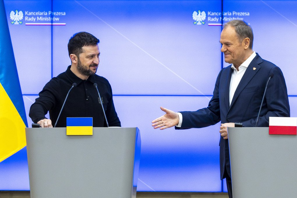 Ukrainian President Volodymyr Zelenskyy (L) and Polish Prime Minister Donald Tusk during a press conference after their talks in Warsaw, Poland, on January 15, 2024. (Photo by Andrzej Iwanczuk via Getty Images) Ukrainian President Volodymyr Zelenskyy (L) and Polish Prime Minister Donald Tusk