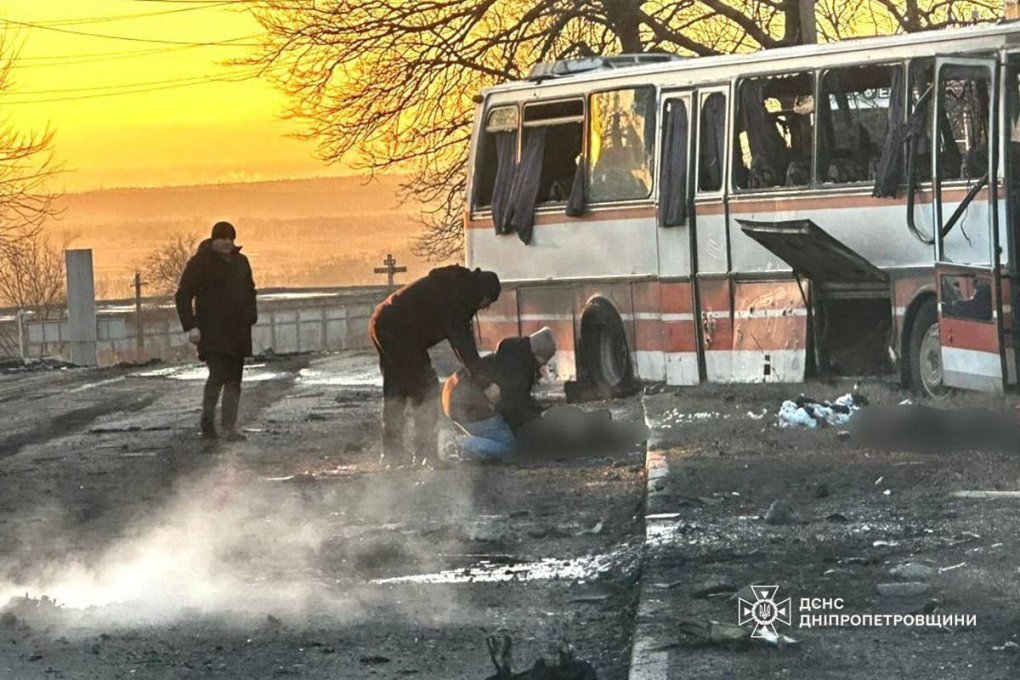 Civilians and rescuers tend to victims near the wreckage of the bus; witnesses reported that Russian forces launched a second strike as people rushed to help the wounded, killing civilians attempting to provide aid. (Source: State Emergency Service of Ukraine in Dnipropetrovsk Region) Civilians and rescuers tend to victims near the wreckage of the bus; witnesses reported that Russian forces launched a second strike as people rushed to help the wounded, killing civilians attempting to provide aid. (Source: State Emergency Service of Ukraine in Dnipropetrovsk Region)