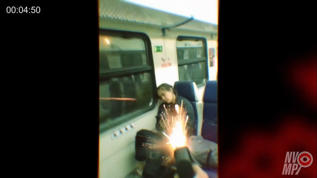 Screenshot from a video of Nazi group, National Socialism/White Power (NS/WP), shooting a member of the public on a train (Source: Nazi Video Monitoring Project (NVM Project) 
