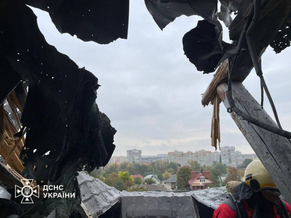 Photo from the site of the drone strike at the perinatal center in Sumy. (Source: State Emergency Service of Ukraine)