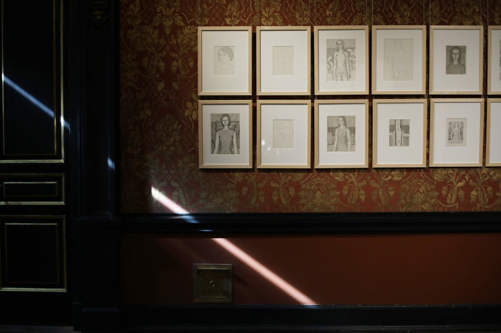 Hryhorii Havrylenko’s small pen-and-ink line drawings from his New Life series hang against the ornate walls of Kyiv’s Khanenko Museum. Photo: Lucile Brizard / UNITED24 Media. Hryhorii Havrylenko’s small pen-and-ink line drawings from his New Life series hang against the ornate walls of Kyiv’s Khanenko Museum. Photo: Lucile Brizard / UNITED24 Media.