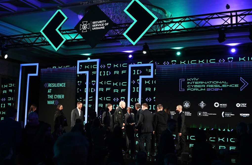 Participants attend 'Kyiv international cyber resilience forum 2024. Resilience at the Cyber War', addressing contemporary cyber threats, in Kyiv, Ukraine, on February 07, 2024. (Photograph by Vladimir Shtanko via Getty Images)