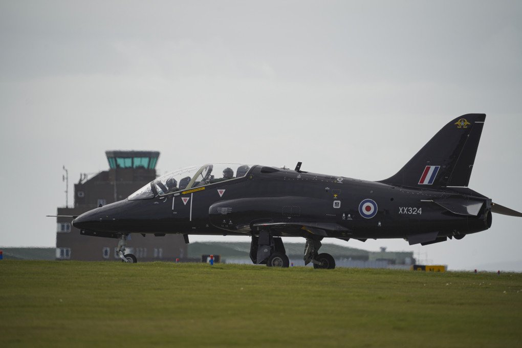 A Royal Navy Hawk jet passes the control tower at Culdrose air base on March 17, 2022, in Helston, England. (Source: Getty Images) A Royal Navy Hawk jet passes the control tower at Culdrose air base on March 17, 2022, in Helston, England. (Source: Getty Images)