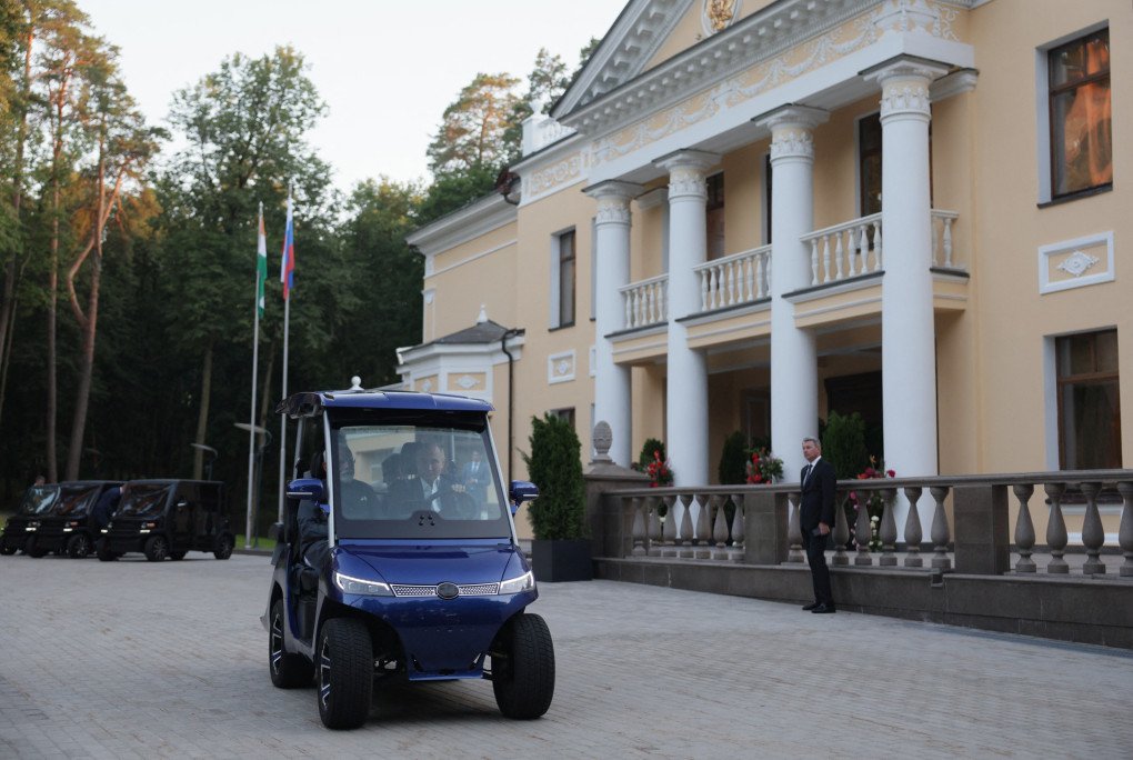 Russia's President Vladimir Putin and Indian Prime Minister Narendra Modi ride on a golf cart during an informal meeting at the Novo-Ogaryovo state residence, outside Moscow, on July 8, 2024. Russia's President Vladimir Putin and Indian Prime Minister Narendra Modi ride on a golf cart during an informal meeting at the Novo-Ogaryovo state residence, outside Moscow, on July 8, 2024.