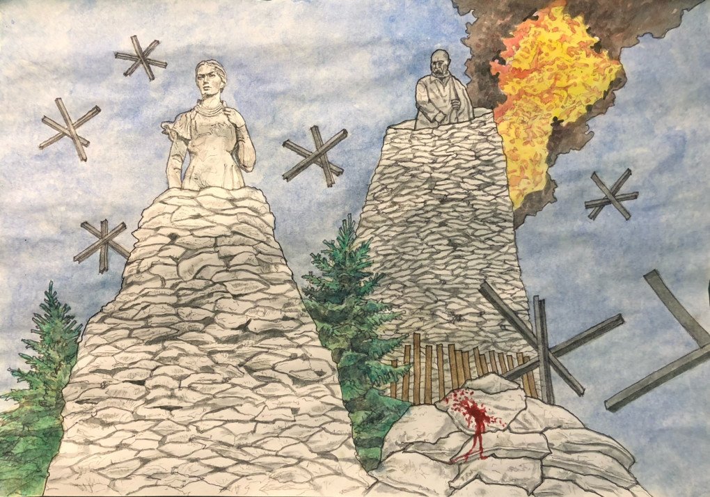 David Chichkan’s work “Lesya Ukrainka and Taras Shevchenko”, watercolor on paper. Source: david.chichkan/Facebook