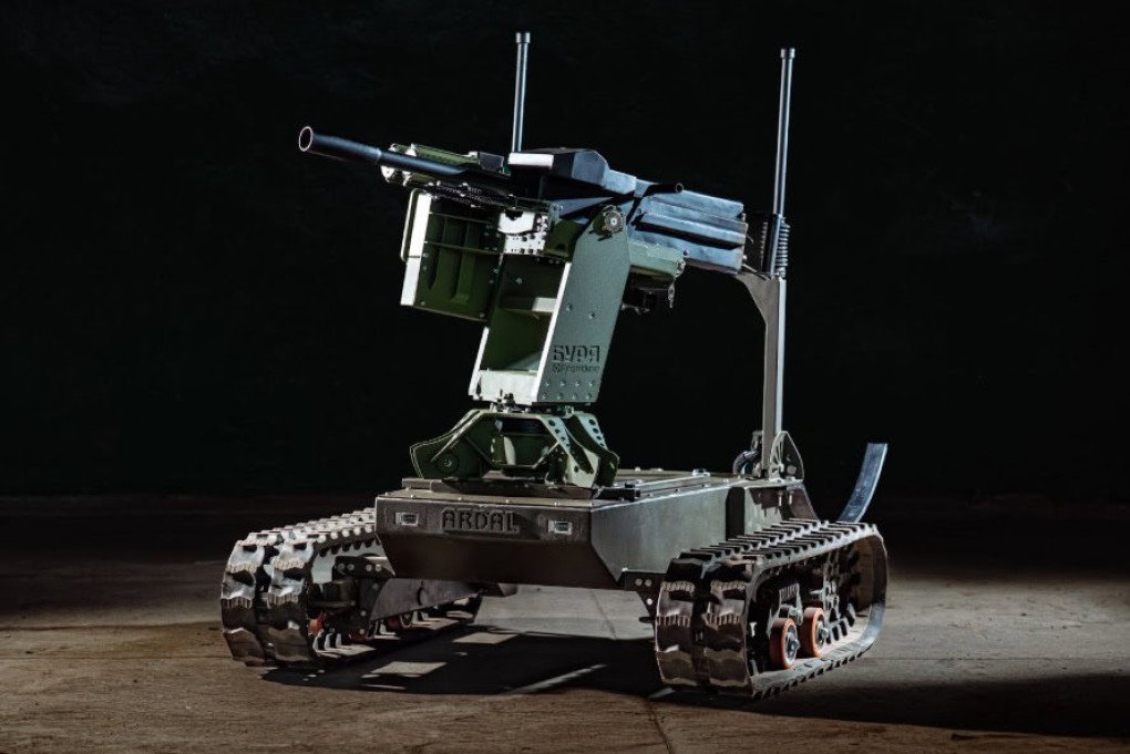 ARDAL mobile ground robotic platform with BUREVII robotic turret featuring a Mk 19 automatic grenade launcher. (Source: Frontline Robotics) ARDAL mobile ground robotic platform with BUREVII robotic turret featuring a Mk 19 automatic grenade launcher. (Source: Frontline Robotics)