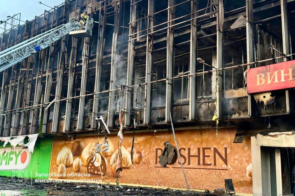 A firefighter works at a building heavily damaged by fire following a Russian attack on Zaporizhzhia. (Source: Zaporizhzhia Regional Military Administration)