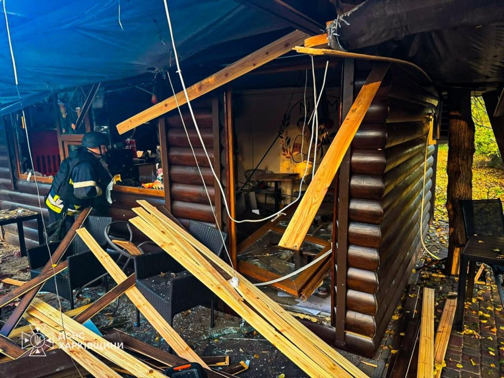 A damaged structure in Nova Vodolaha’s central park following a Russian drone strike that killed three people and injured at least 14 others. (Source: Ukrainian Interior Minister Ivan Vyhivskyi) A damaged structure in Nova Vodolaha’s central park following a Russian drone strike that killed three people and injured at least 14 others. (Source: Ukrainian Interior Minister Ivan Vyhivskyi)