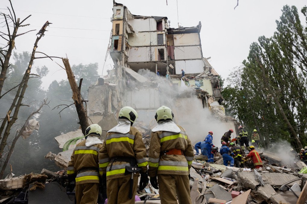 Rescuers clear debris as they work at the site of a destroyed residential building following a Russian air attack in Kyiv on July 31, 2025. (Source: Getty Images) Rescuers clear debris as they work at the site of a destroyed residential building following a Russian air attack in Kyiv on July 31, 2025. (Source: Getty Images)