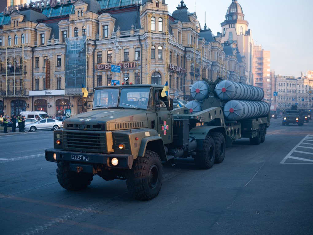 Ukrainian S-300PT air defense missile system launcher towed by a KrAZ truck, Kyiv, 2018.