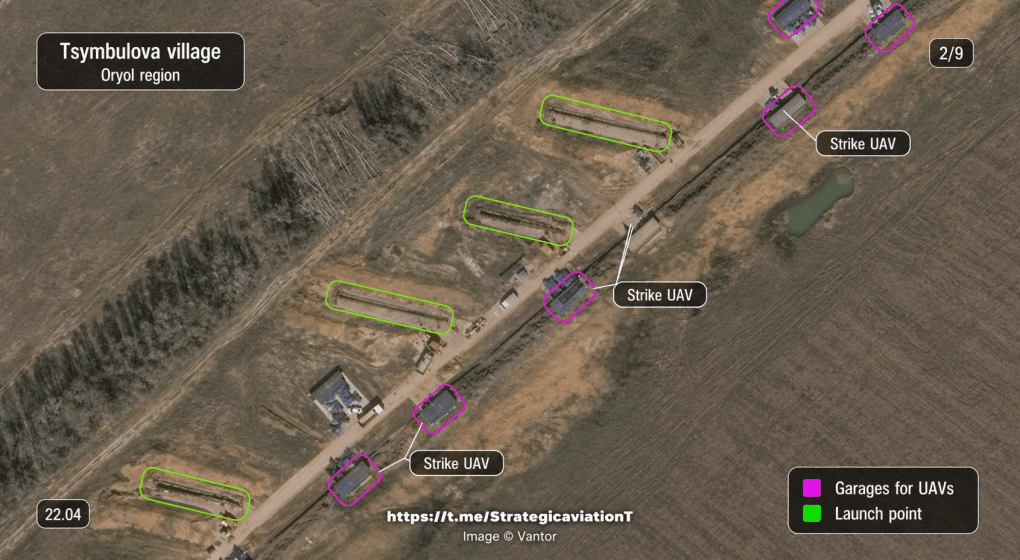 Tsymbulova launch point of Russian jet-powered Geran drones, April 22, 2026. (Source: StrategicaviationT/Telegram)