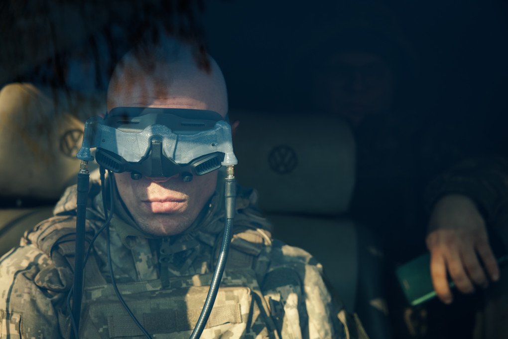 Ukrainian soldiers of Separate Presidential Brigade "Hetman Bohdan Khmelnytskyi" test drone with smoothbore guns for hunt on Russian drones on February 10, 2025 in Donetsk region, Ukraine. (Photo by Serhii Mykhalchuk via Getty Images)