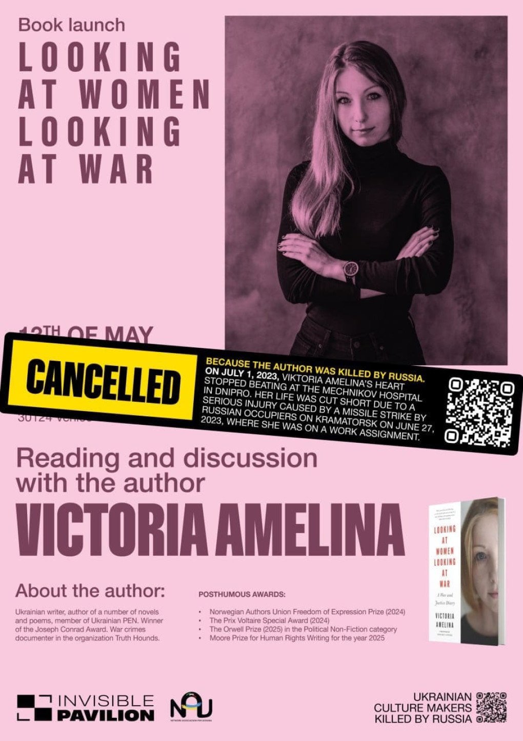 Poster from the "Invisible Pavilion" campaign illustrates writer Victoria Amelina. (Source: press office)