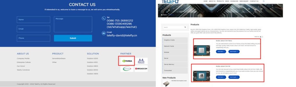 Telefly’s website lists Nvidia as a partner and advertises Nvidia Jetson computing modules. (Source: Telefly) Telefly’s website lists Nvidia as a partner and advertises Nvidia Jetson computing modules. (Source: Telefly)