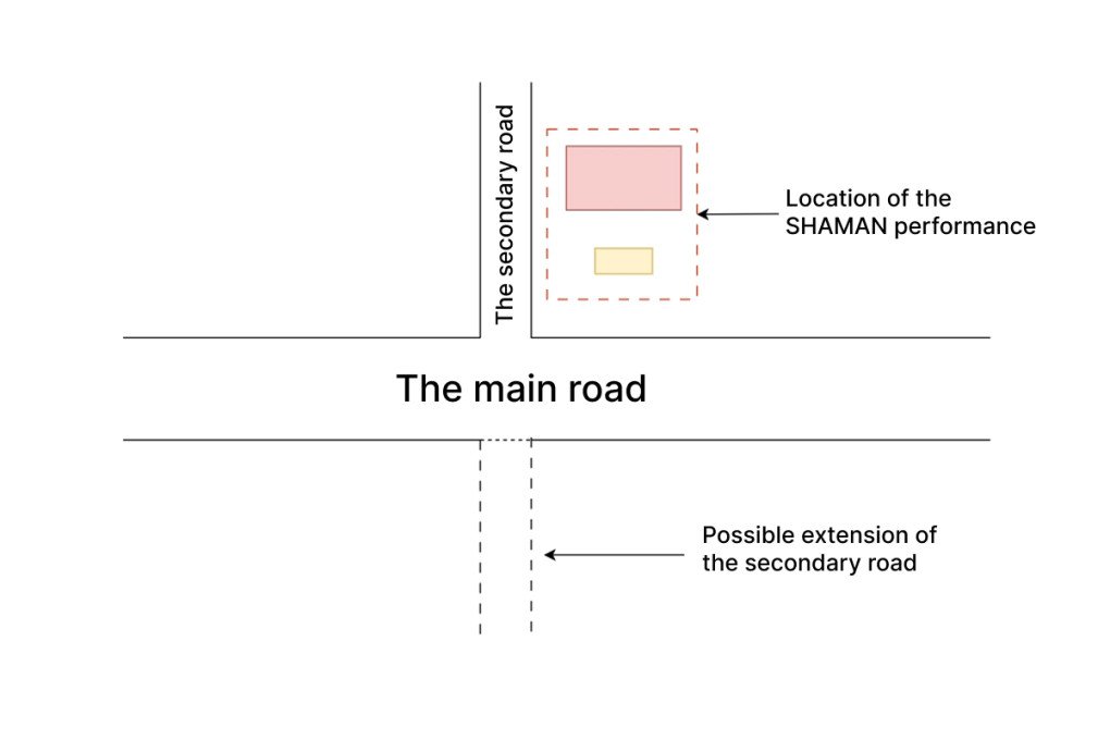 Un mapa esquemático elaborado por analistas muestra la ubicación del proyecto SHAMAN en relación con una carretera principal y una secundaria cerca de Rykove, en la región de Kherson. (Fuente: Molfar)