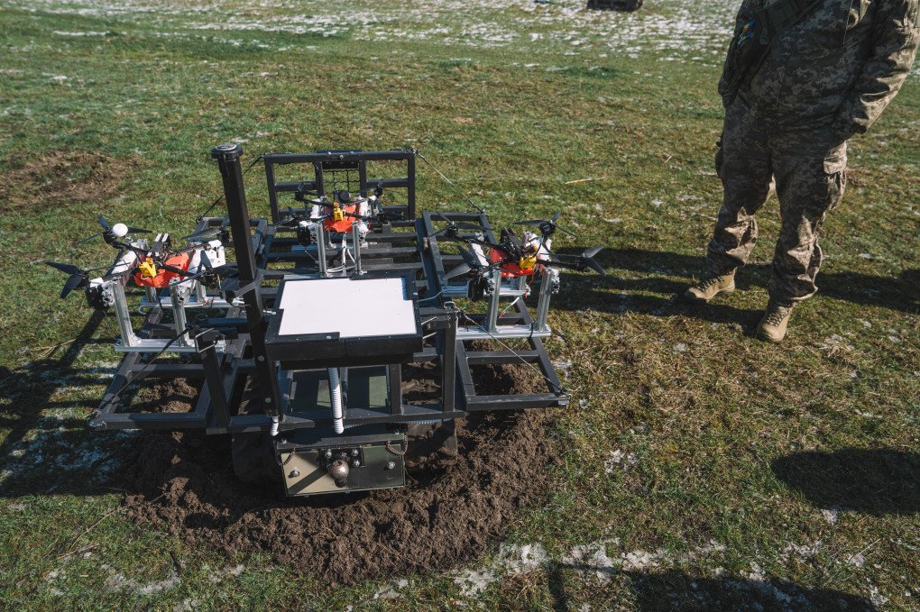An unmanned ground vehicle for kamikaze drones during a test exhibition of Brave1 ground robots in Ukraine, on Friday, April 11, 2025. (Source: Getty Images)