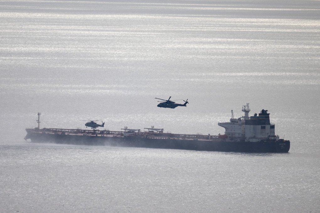 An oil tanker operating as part of Russia's shadow fleet has been intercepted by British Forces in the English Channel. (Photo by Finnbarr Webster via Getty Images)