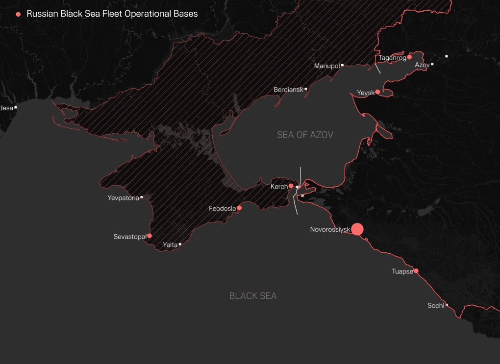 Map of Russian Black sea fleet operation bases. (Illustration: UNITED24 Media) Map of Russian Black sea fleet operation bases. (Illustration: UNITED24 Media)