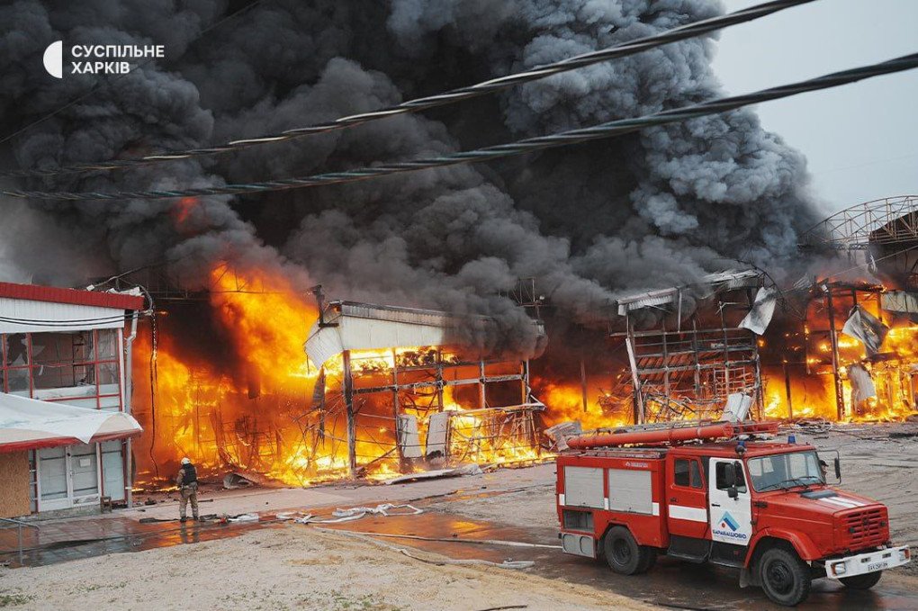 The aftermath of a Russian drone strike on the Barabashovo market, one of the biggest in Ukraine and Europe on May 6, 2025. (Source: Suspilne Kharkiv) The aftermath of a Russian drone strike on the Barabashovo market, one of the biggest in Ukraine and Europe on May 6, 2025. (Source: Suspilne Kharkiv)