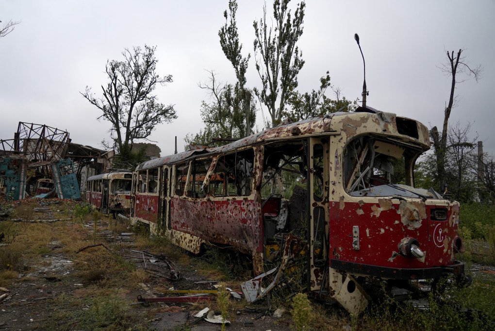 A view of damaged trams and buildings in Mariupol, one of the cities with the most intense conflicts, as Russia-Ukraine war continues in Mariupol, Ukraine on September 29, 2022.(Source: Getty Images) A view of damaged trams and buildings in Mariupol, one of the cities with the most intense conflicts, as Russia-Ukraine war continues in Mariupol, Ukraine on September 29, 2022.(Source: Getty Images)