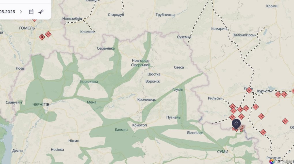 This map shows the concentration of Russian forces (marked in red) near the borders with Ukraine’s Chernihiv and Sumy regions. (Source: DeepState) This map shows the concentration of Russian forces (marked in red) near the borders with Ukraine’s Chernihiv and Sumy regions. (Source: DeepState)