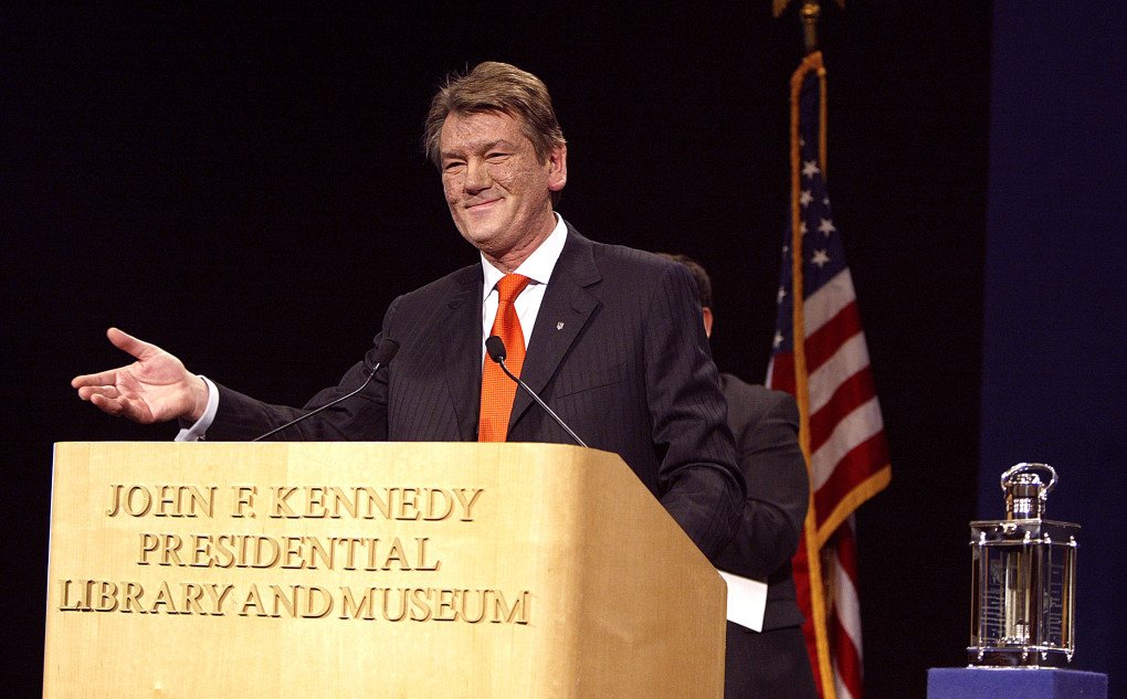 President of Ukraine Viktor Yushchenko after receiving the John F. Kennedy Profile in Courage Award in Boston, Massachusetts, April, 2005. (Source: Gail Oskin via Getty Images)