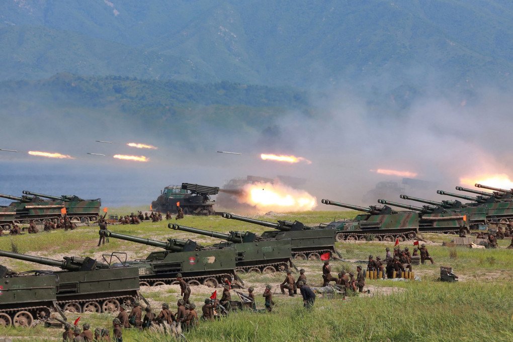 North Korea's official Korean Central News Agency (KCNA) on August 26, 2017 shows rockets being launched by Korean People's Army (KPA) personnel during a target strike exercise at an undisclosed location in North Korea. North Korea fired three short-range ballistic missiles on August 26, the US military said, following weeks of heightened tensions between Washington and Pyongyang. (Photo by KCNA via via Getty Images) 