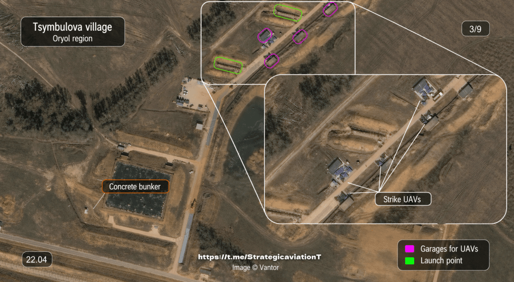 Tsymbulova launch point of Russian jet-powered Geran drones, April 22, 2026. (Source: StrategicaviationT/Telegram)