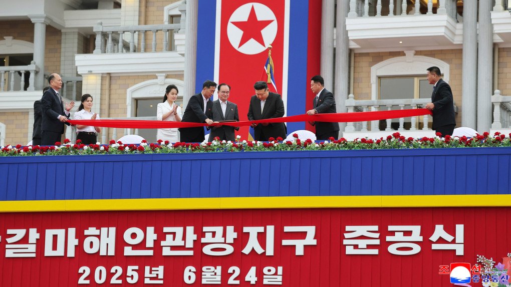 Kim Jong-Un at ribbon-cutting ceremony for Wonsan-Kalma resort on North Korea’s east coast. (Source: KCNA/Yonhap)