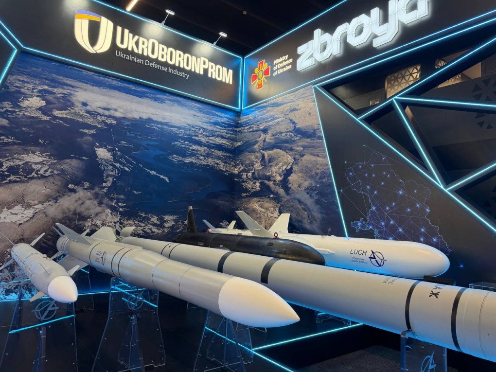 The RK-19, Coral, Vilkha, UAV-290 Palianytsia and Neptune missiles displayed at the Ukroboronprom stand, Kielce, Poland, MSPO September 8-11, 2026. (Photo: Amira Barkhush/UNITED24 Media)
