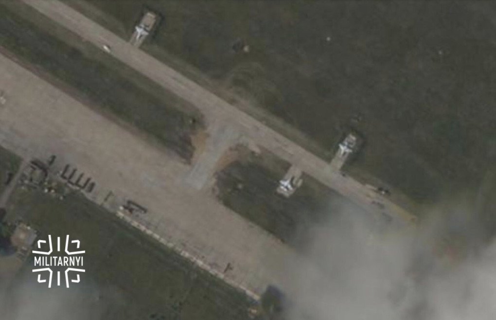 Russian Yak-130 training plane parked at the Borisoglebsk airfield shortly before a Ukrainian drone strike, July 7, 2026.
