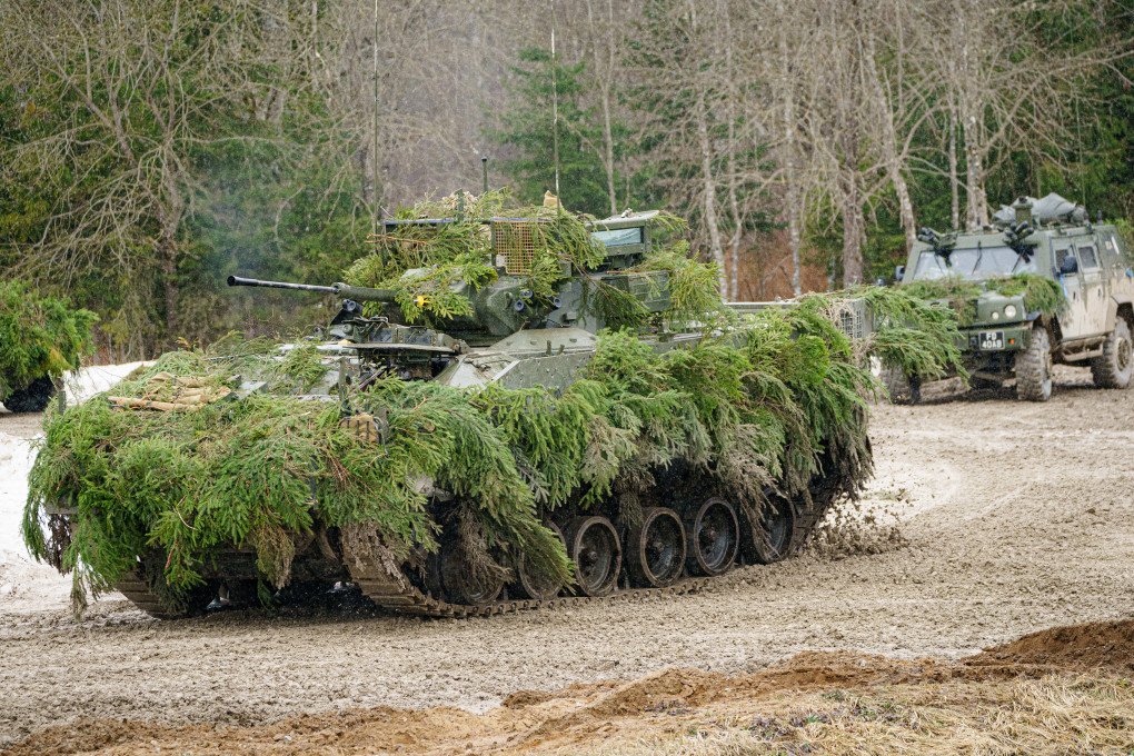 A heavily camouflaged Warrior armoured vehicle on manoeuvres in the Tapa central military training area in Estonia on NATO exercise Bold Dragon alongside Estonian, Danish, and French forces, April 14, 2022. (Source: Getty Images) A heavily camouflaged Warrior armoured vehicle on manoeuvres in the Tapa central military training area in Estonia on NATO exercise Bold Dragon alongside Estonian, Danish, and French forces, April 14, 2022. (Source: Getty Images)
