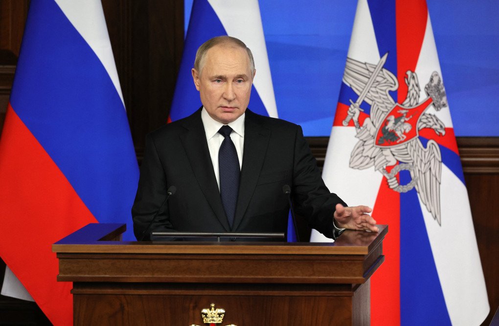 Russian leader Vladimir Putin delivers a speech during an expanded meeting of the Russian Defense Ministry Board at the National Defense Control Centre in Moscow, on December 21, 2022. (Source: Getty Images) Russian leader Vladimir Putin delivers a speech during an expanded meeting of the Russian Defense Ministry Board at the National Defense Control Centre in Moscow, on December 21, 2022. (Source: Getty Images)