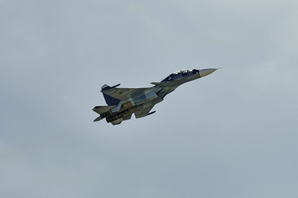 RAMENSKOE AIRFIELD, ZHUKOVSKY, RUSSIA – 2021/07/24: Su-30 naval aviation seen in the sky over Zhukovsky, Russia on July 24, 2021. (Source: Getty Images)