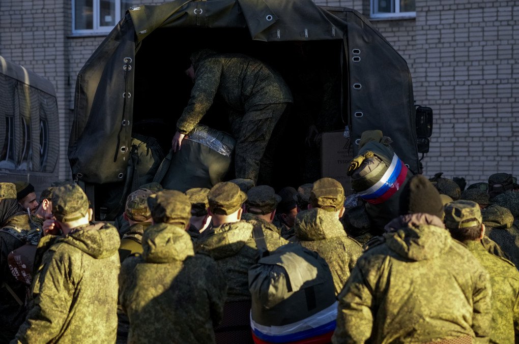 Russian citizens drafted during the partial mobilization are seen being dispatched to combat coordination areas after a military call-up for the Russia-Ukraine war in Moscow, Russia on October 10, 2022. (Photo by Stringer via Getty Images)