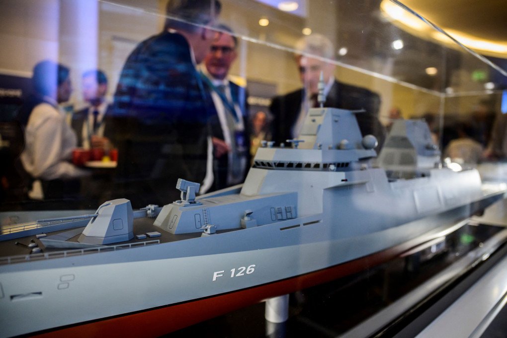 A model of the F126 or Frigate 126 Multi-Purpose Combat Ship 180 of the German Navy is on display at the Berlin Security Conference on European Security and Defence, on November 30, 2022, in Berlin. (Source: Getty Images) A model of the F126 or Frigate 126 Multi-Purpose Combat Ship 180 of the German Navy is on display at the Berlin Security Conference on European Security and Defence, on November 30, 2022, in Berlin. (Source: Getty Images)