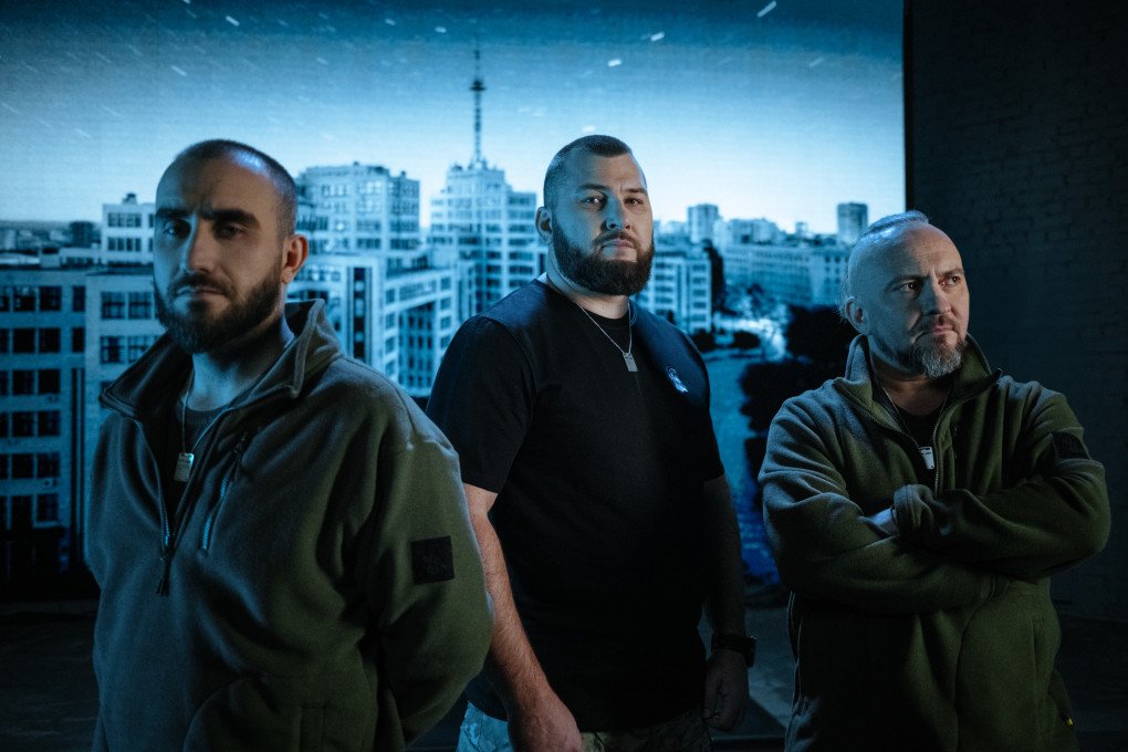 From left to right: Roman, 30, callsign “Coach,” Platoon Commander; Oleksandr, 46, callsign “Kaban,” Battalion Commander; and Mykhailo, 49, callsign “Ozero,” Brigade Officer. (Source: RBTNK) From left to right: Roman, 30, callsign “Coach,” Platoon Commander; Oleksandr, 46, callsign “Kaban,” Battalion Commander; and Mykhailo, 49, callsign “Ozero,” Brigade Officer. (Source: RBTNK)
