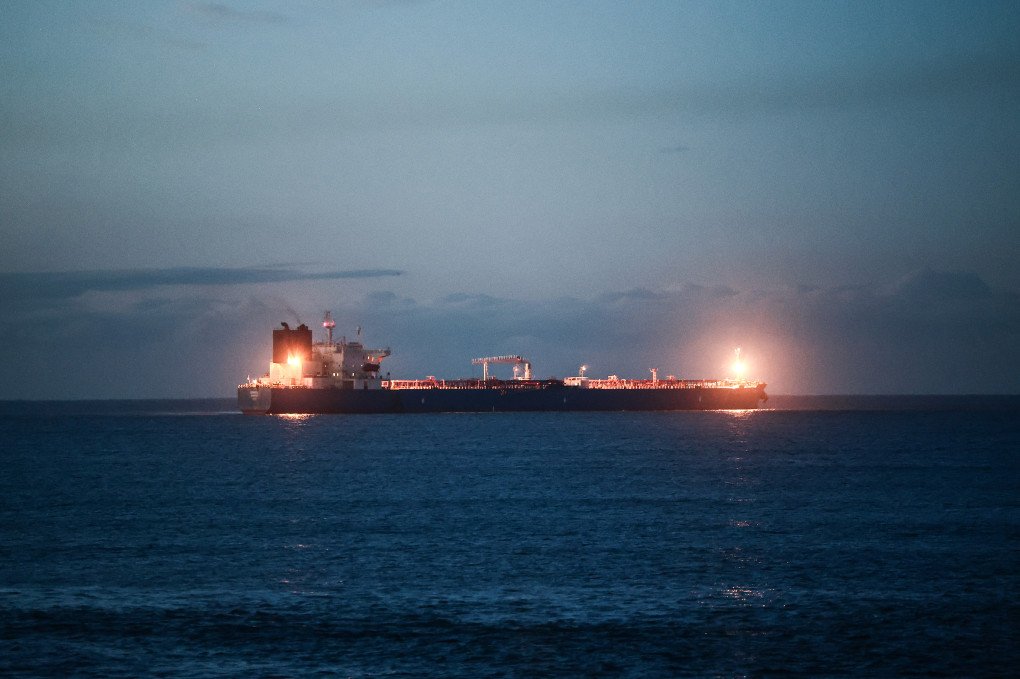 The oil tanker "Grinch", suspected of belonging to the Russian's shadow fleet. (Photo by Thibaud Moritz via Getty Images)