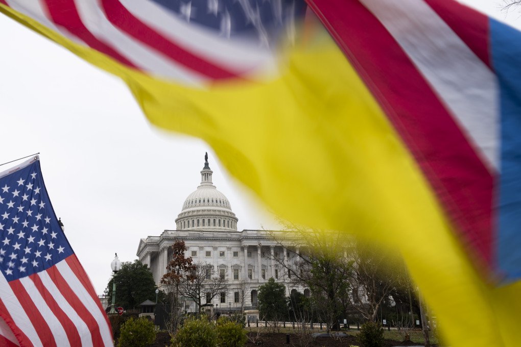 US and Ukraine flags waive near Capitol Hill on February 11, 2024, in Washington, DC. (Source: Getty Images) US and Ukraine flags waive near Capitol Hill on February 11, 2024, in Washington, DC. (Source: Getty Images)