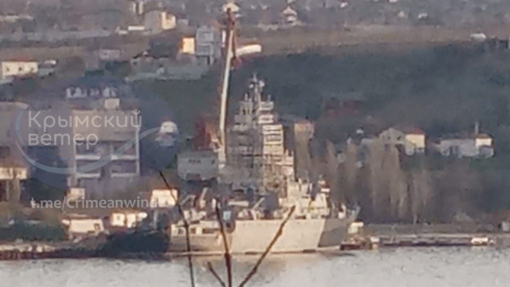 Russian reconnaissance vessel Ivan Khurs docked in Sevastopol, February 2026.