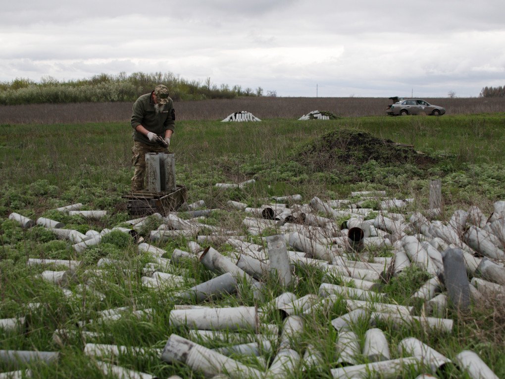 Mazha, former combat medic of Hospitaller Battalion, surrounded by Russian artillery shells at a Ukrainian liberated Russian position near Lyman. (Source: Jessica Daly UNITED24 Media) Mazha, former combat medic of Hospitaller Battalion, surrounded by Russian artillery shells at a Ukrainian liberated Russian position near Lyman. (Source: Jessica Daly UNITED24 Media)