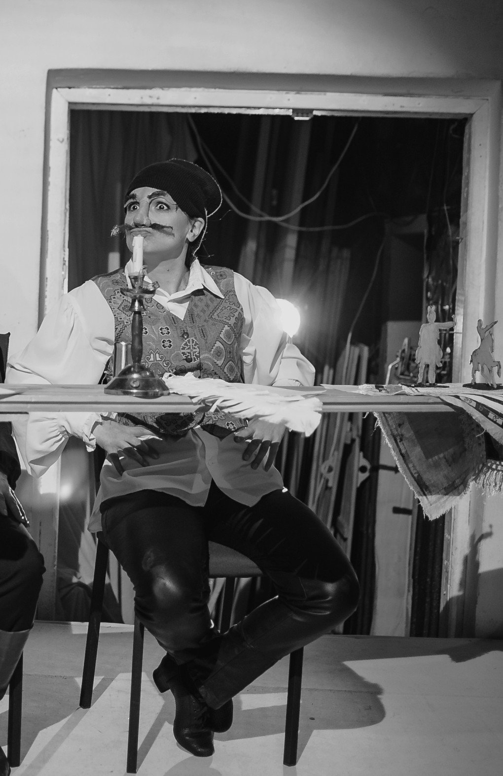 Ruslana Ostapko performing in the play “Hetman,” portraying Ukrainian Hetman Ivan Mazepa. Source: Ruslana Ostapko.