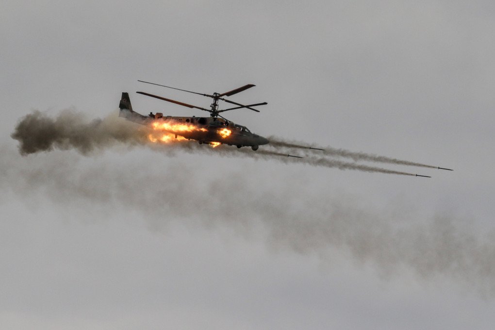 Helicóptero de ataque Kamov Ka-52 "Alligator" de la Fuerza Aérea Rusa en acción. (Fuente: Getty Images)